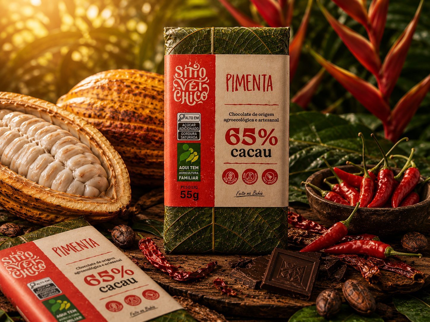 Chocolate Artesanal 65% Cacau – Com Pimenta | Barra 55g